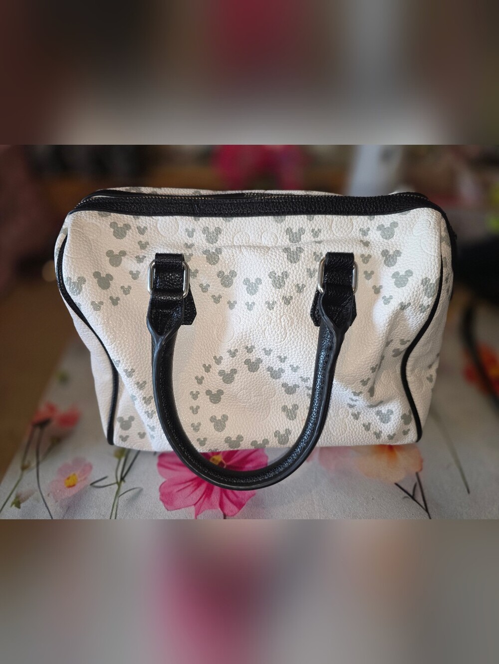 Disney White Tote with Black Handles and Mickey Print